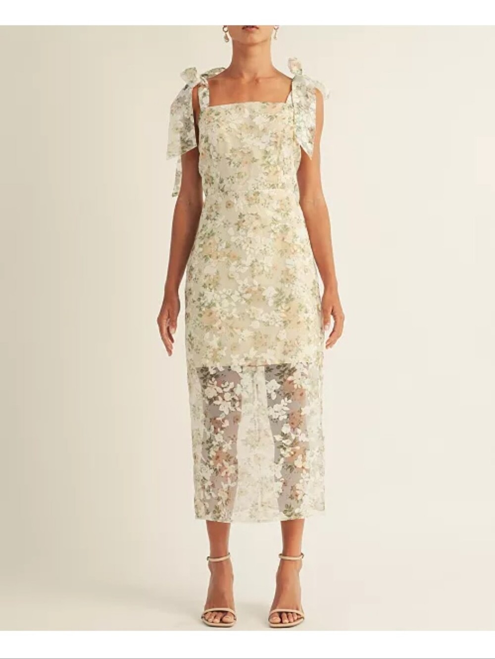 Arose Studio Medium NWT Sage Floral Ruched Midi Dress Romantic $158 Cottagecore